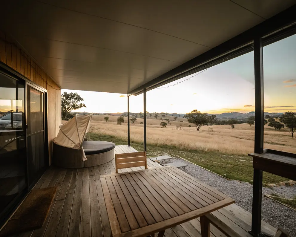 Patio daybed at sunset