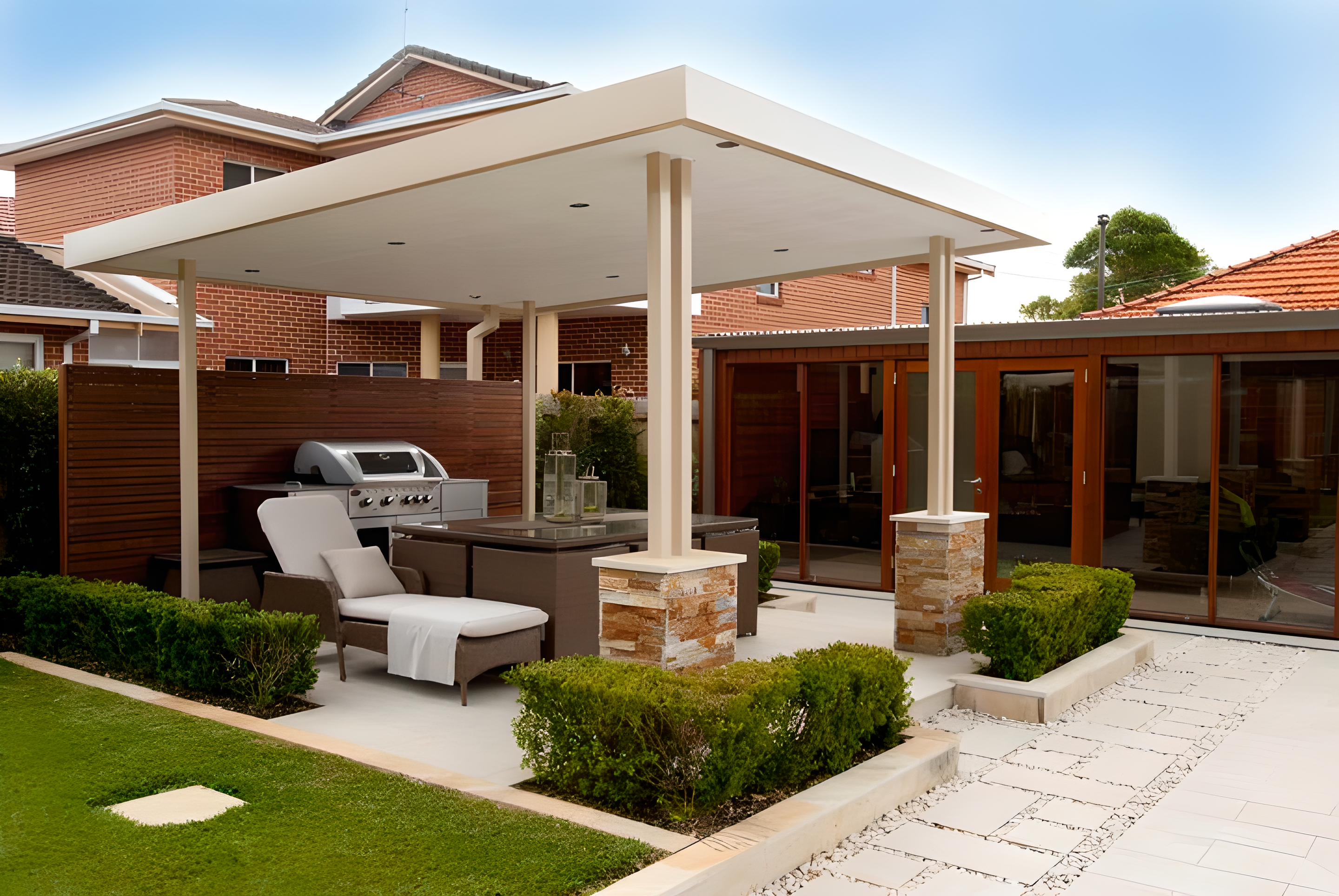 Insulated patio with firepit